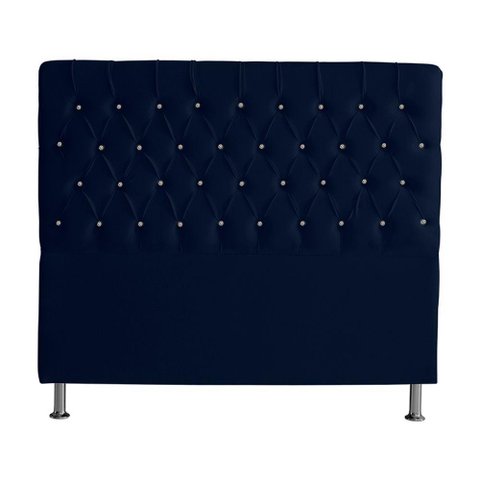 Cabeceira de Cama Box Paris Casal 140 Cm Botão Strass Suede Azul Marinho Eli Móveis