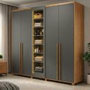 Ver imagem 1 de Guarda-Roupa Casal Áustria 5 Portas 1 Porta com Vidro Reflecta com LED e 3 Gavetas Internas Cinza/Cinamomo/Grafite