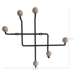 Gancho para Parede Preto Cabideiro Aço e Madeira Micro Steel Wood MS - 3