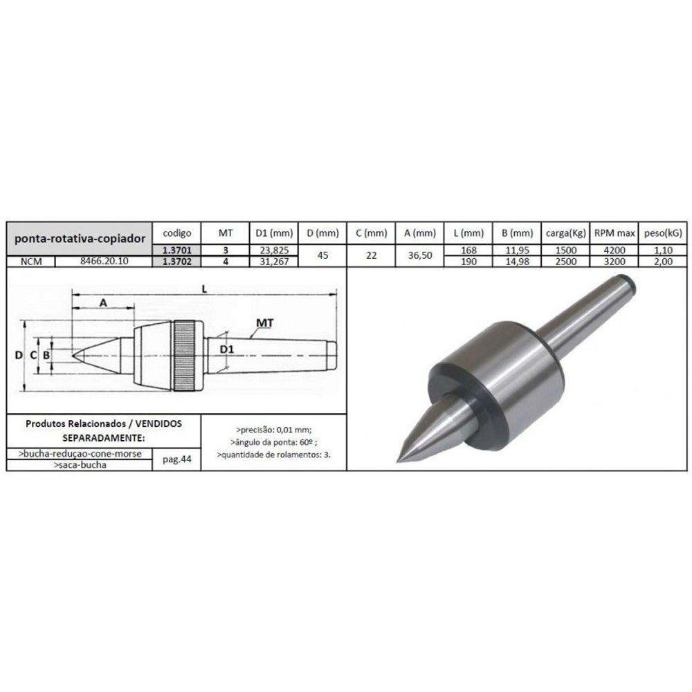 Ponta Rotativa Cone Morse 4 Copiador - Jg Tools - 2