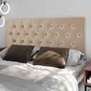Ver imagem 2 de Cabeceira Estofada Quarto Casal Painel Cama Box 1,40 Paris com Captonê - Bege Suede - Rpm Móveis