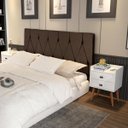 Ver imagem 4 de Cabeceira Suspensa Classic Estofado Suede Cama Box Casal 1,40 Decoração Quarto Moderno Marrom Rpm