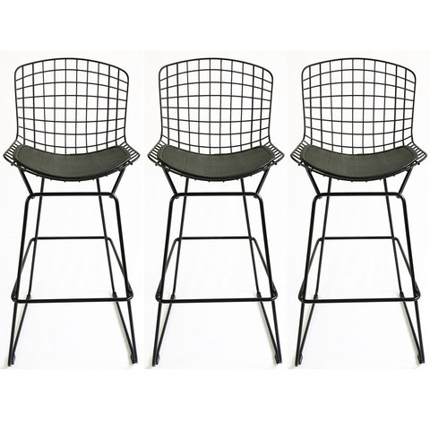Kit 3 Banquetas para Cozinha Bertoia Preta Altura 70cm - Direto de Fábrica