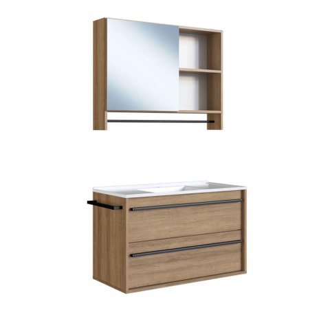 Conjunto para Banheiro Gabinete Suspenso 80cm com Toalheiro Lavatorio e Espelheira Cj8030.20 Mel