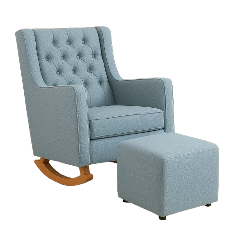Poltrona Sofá Cadeira Amamentação Balanço C Puff Pés Madeira - Azul