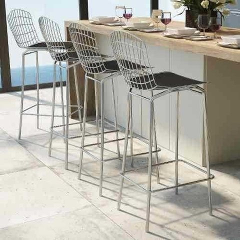 Banqueta Cadeira Bertóia Aço Cromada Alta Aramado com Assento