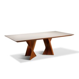 Mesa de Jantar Toronto 06 Lugares 180cm X 105cm, Base em Madeira Maciça e Tampo Amadeirado/off White - 2