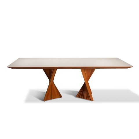 Mesa de Jantar Toronto 06 Lugares 180cm X 105cm, Base em Madeira Maciça e Tampo Amadeirado/off White