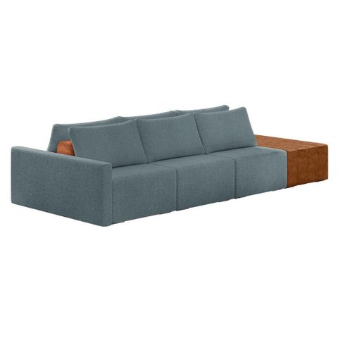 Sofá Ilha 3 Lugares Living 402cm Modulado Lary Bouclê K01 Cor Azul