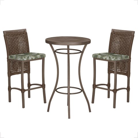 Mesa Bistrô e 2 Banquetas Roma Marrom Corda Náutica Estofado 5 Trama Original