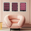 Ver imagem 2 de Kit 3 Quadros Artes Bauhaus Black And Pink 45x34cm - com Vidro:moldura Preta