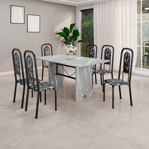 Conjunto Sala de Jantar com 6 Cadeiras Lara Preto