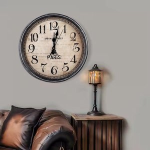 Relogio Parede Estilo Madeira Vintage 33cm Analogico Decorativo Retro Paris Torre Eiffel Sala Cozinh