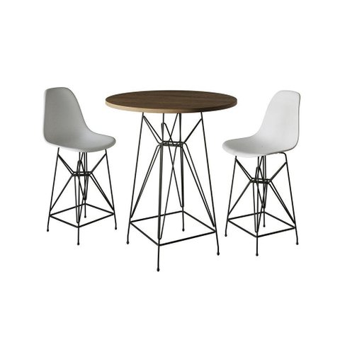 Jogo Mesa Bistrô Eames Tampo Amêndoa 60Cm 2 Banquetas Branca Base Ferro Preto - Cor: Amendoa