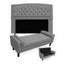 Ver imagem 1 de Kit Cabeceira Geovana + Calçadeira Baú Felix Casal 140cm Suede - Ecotec Decor:Cinza
