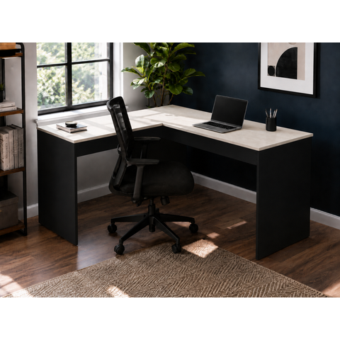 Mesa em L 1200 x 1500 mm Auxiliar - Linha Studio: Legno Crema/Preto