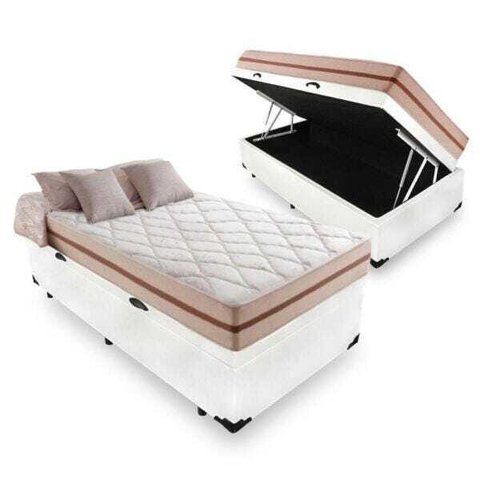 Cama Box com Baú Solteiro + Colchão Molas Ensacadas Anjos Classic 88x188x64cm