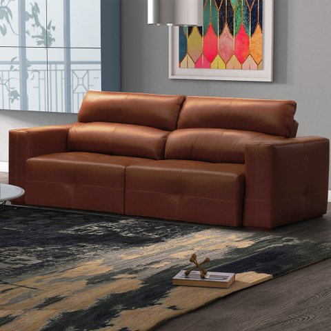 Sofá Decorativo Monica 3 Lugares Sala de Estar 252cm Reclinável e Retrátil Couro Conhaque Brilho G40