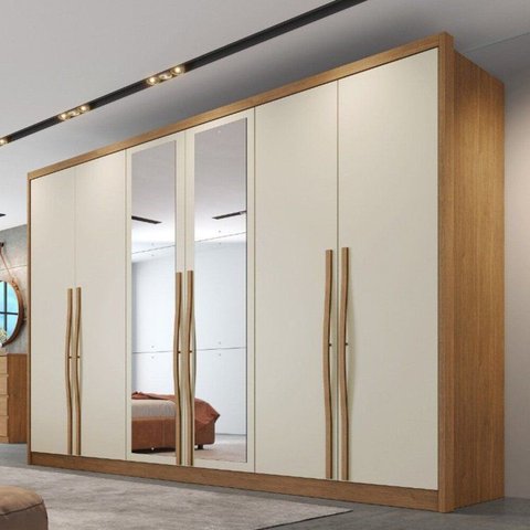 Guarda-Roupa Casal em MDF 6 Portas 6 Gavetas com Espelho Reno Marrom/Cumaru/Fendi