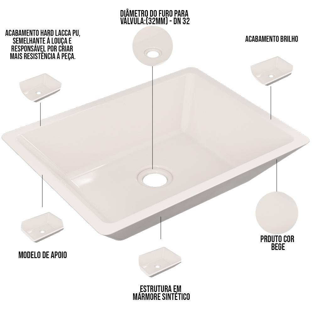 Cuba de Apoio Retangular Para Banheiro Lavabo C01 RT45 Bege - Lyam Decor - 3
