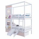 Ver imagem 2 de Beliche Casinha Reta 02 Janelas 02 Gavetas Rosa e Escorregador Madeira Maciça Branco/ Rosa Housin