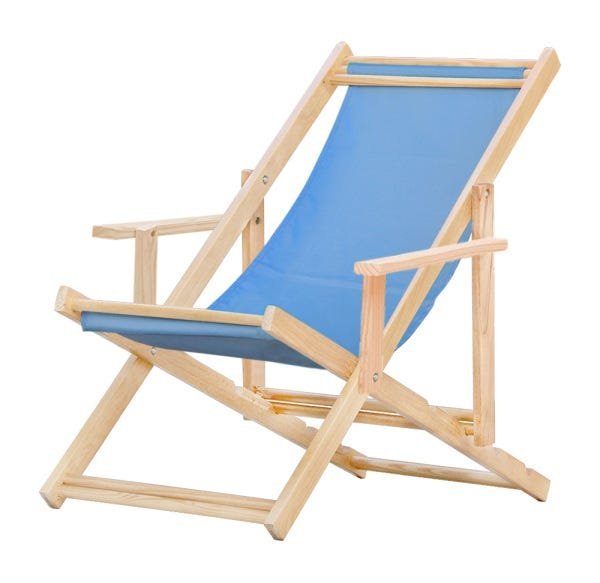 Cadeira Espreguiçadeira Dobrável Madeira Maciça Natural com Tecido Azul - 1