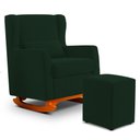 Ver imagem 1 de Poltrona de Amamentação e Descanso Zoe com Base Balanço e Puff Veludo Verde - Desk Design