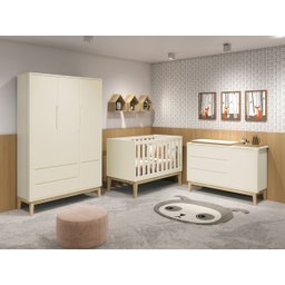 Jogo de Quarto para Bebê Completo 3 Portas Classic New Areia Fosco com Natural - Reller - 1