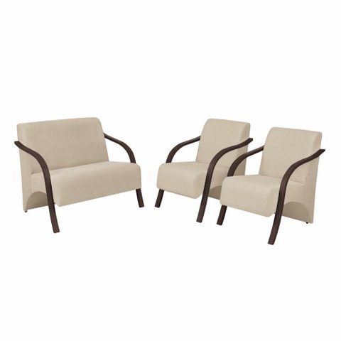 Conjunto Poltronas Vênus Braço Madeira Suede Bege