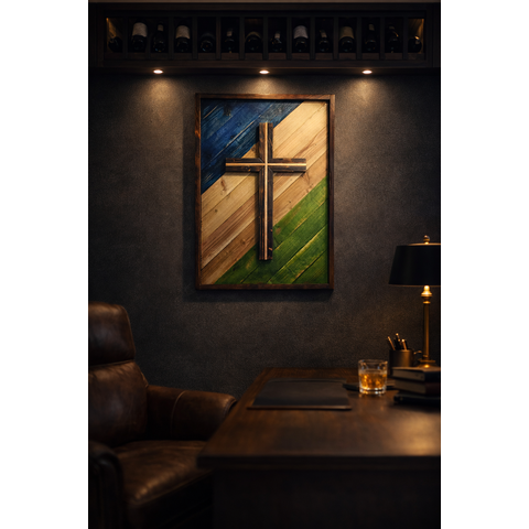 Quadro Cruz Rústica Cores do Brasil