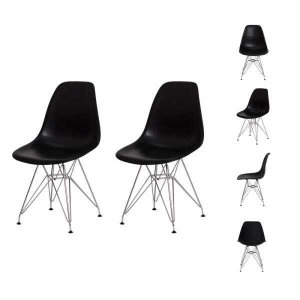 Kit 2 Cadeiras Eiffel Eames Preta Base Cromada