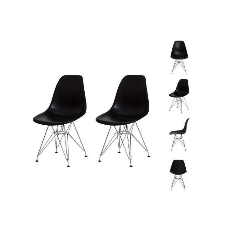 Kit 2 Cadeiras Eiffel Eames Preta Base Cromada Kit 2 Cadeiras Eiffel Eames Preta Base Cromada