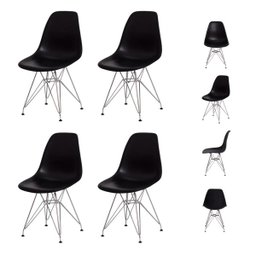 Kit 4 Cadeiras Eiffel Eames Preta Base Cromada - 1
