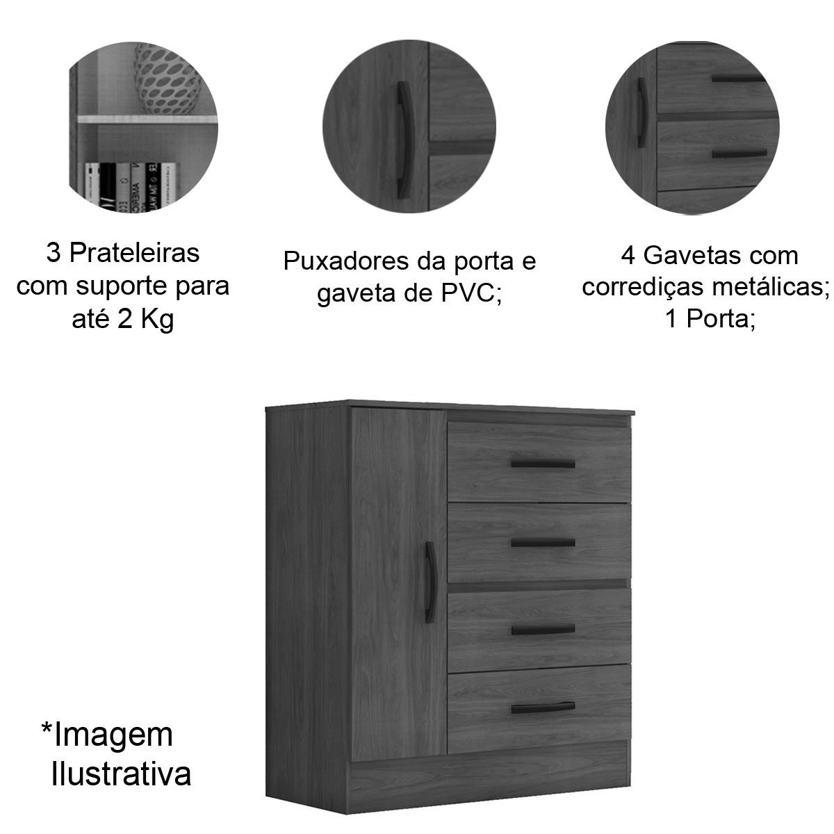 Cômoda Sapateira para Quarto 1 Porta 4 Gavetas Lisa Nature/off White - 6