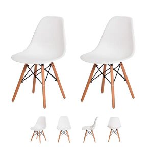 Kit 2 Cadeiras Eiffel Eames Dsw Branco Base Madeira