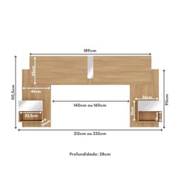 Cabeceira Casal/Queen com Espelhos e 2 Mesas de Cabeceira 232cm Multimóveis MP4324  - 7