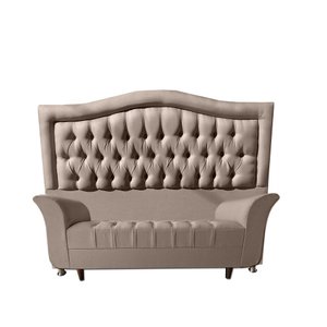 Conjunto Cabeceira Box Casal Costa Rica + Recamier Barcelona 140 Cm Linho Bege Atraente Moveis