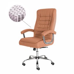 Cadeira Escritório Big Presidente Caramelo Mola Ensacada Base Giratória Cromada Altura Ajustável - 1