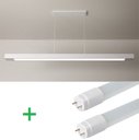 Ver imagem 1 de Luminária Pendente Retangular 125cm Branco + 2 Lâmpada TuboLED 18w - Branco Neutro 4000k