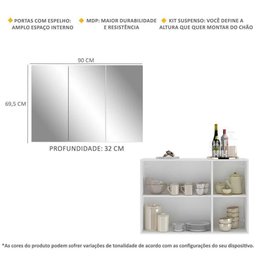 Aparador Buffet 3 Portas com Espelho Suspenso Vegas Multimóveis MP1012 Branco - 4 Aparador Buffet 3 Portas com Espelho Suspenso Vegas Multimóveis MP1012 Branco - 4