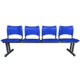 Longarina Cadeira 4 Lugares Iso Plástica Coluna Dupla Para Recepção Auditório Igreja Azul - 2