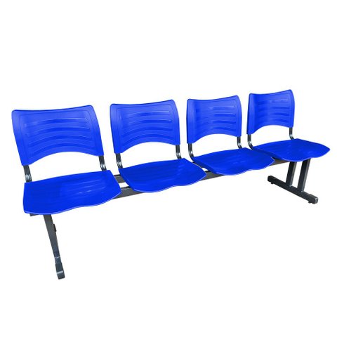 Longarina Cadeira 4 Lugares Iso Plástica Coluna Dupla Para Recepção Auditório Igreja Azul
