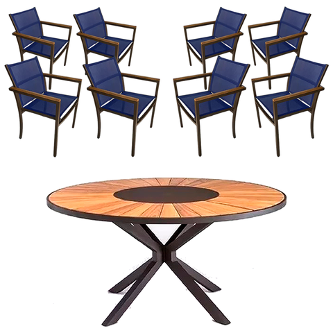 Conjunto de Mesa Jantar 1,80m Madeira 8 Poltronas Tela Sling Braço Madeira