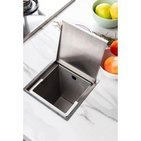 Lixeira Pia Cozinha Profissional Cesto Embutir Aço Inox 304 Quadrada 4l Cozix
