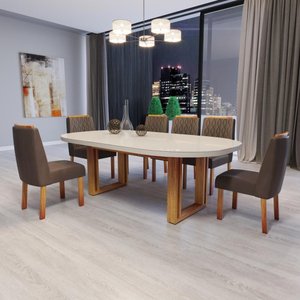 Sala de Jantar 196x90 MDF/Vidro 6 Cadeiras Karen Bom Pastor