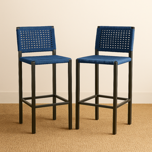 Banqueta Corda Nautica Azul - Varada Sacada Sala Balcão Kit2 - Eletrostática - Azul