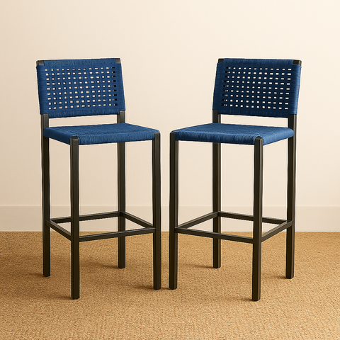 Banqueta Corda Nautica Azul - Varada Sacada Sala Balcão Kit2 - Eletrostática - Azul