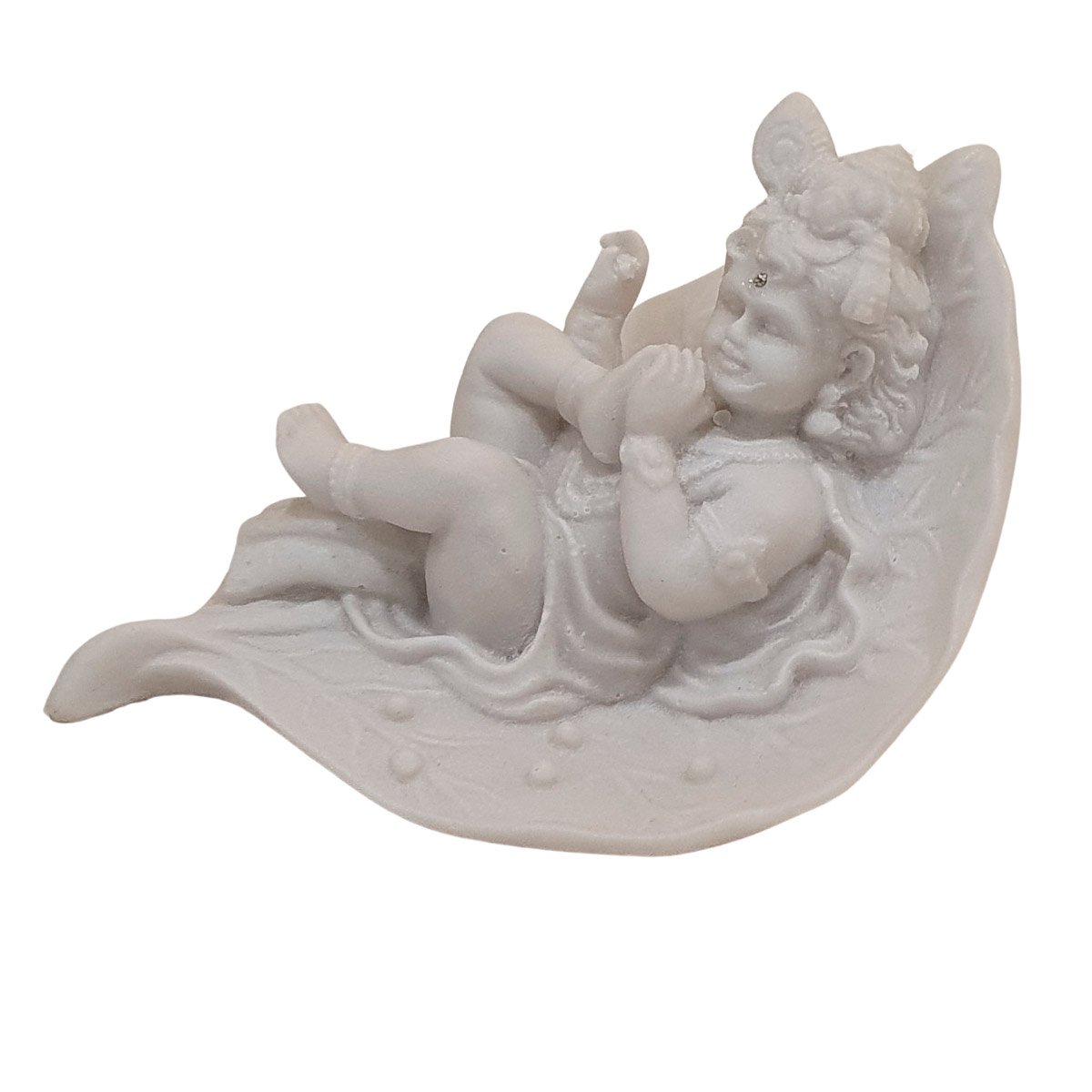 Escultura Krishna na Folha de Pó de Mármore Branco 12cm - 3