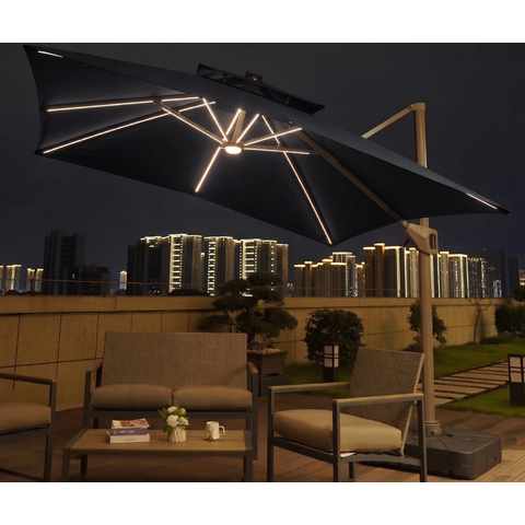 Ombrelone Moonlight LED 3x3m com Base - Preto