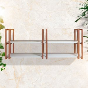 Prateleira Industrial Elegante Moderna Prática com Suporte Metálico Rosegold e Mdf Branco